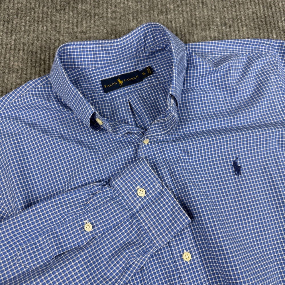 Ralph Lauren Button Down Shirt Mens XL Blue Pony Check Plaid Long Sleeve Cotton